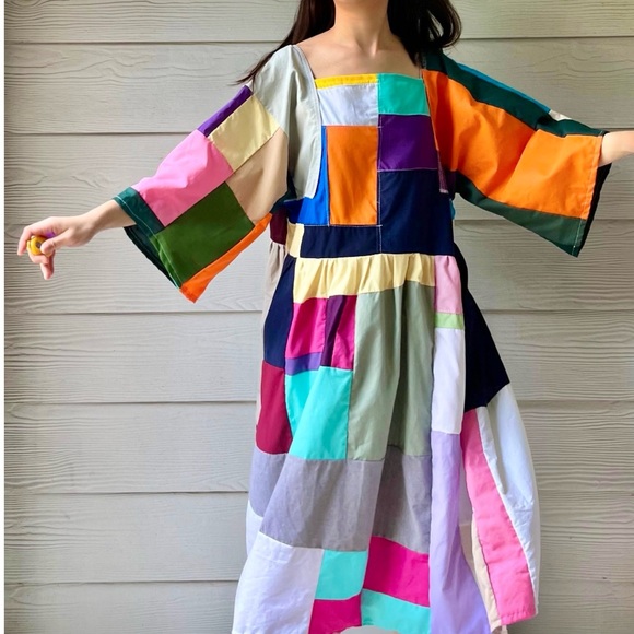 Handmade Dresses & Skirts - Handmade Quilted Patchwork Colorblock Dress SKU 06127